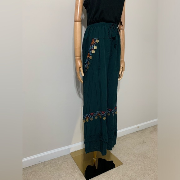 Teal / Petroleum Green Hobo Tatreez Wide Leg Pants - Picture 6 of 17